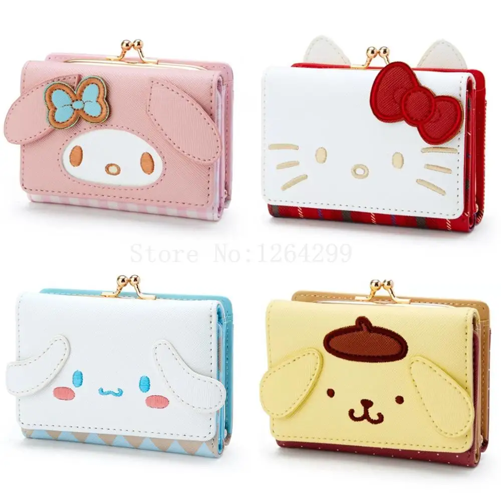 Cute Kawaii Leather Wallet Women Anime Bunny Cat Dog Face Red Plaid Pink White Purse Ladies Small Wallets Short Money Bag Clip