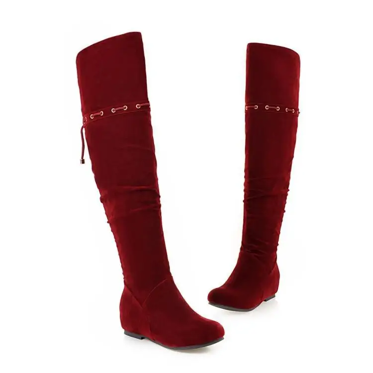 Сапоги на скрытом каблуке модные женские сапоги до бедра высокие цвет красный