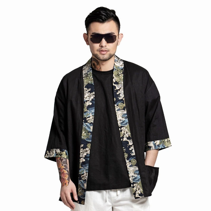 

Traditional Japanese Kimonos Men Kimono Jacket Shirt Traditional Japanese Mens Clothing Yukata Men Samurai Costume AA001
