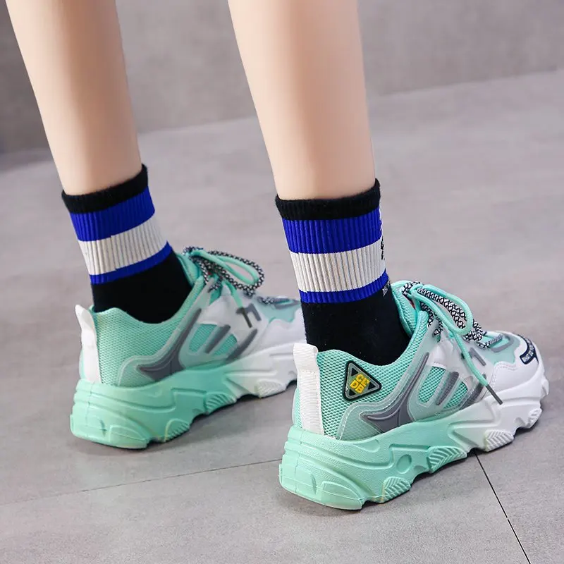

Woman Comfortable Flat Heel Shoes Mujer Dropshipping Fashion Multicolor Lace Up Chunky Sneakers Women Breathable Mesh Platform