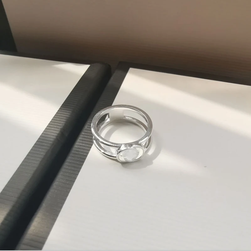

925 Sterling Silver Ring Hollow Out Double G Retro Letters Men Women The Ring Jewelry Personality Tide Hip Hop Rock Party Gift