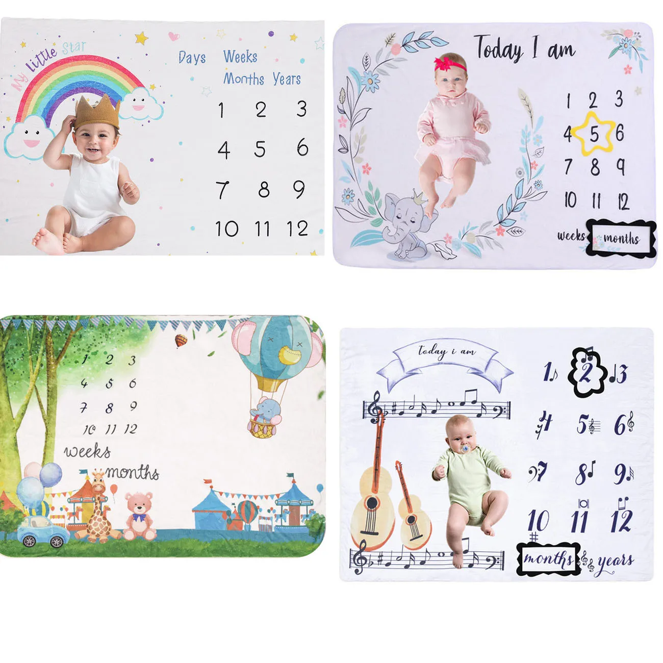 

Baby Monthly Milestone Blanket For Girl Boys Floral Wings Newborn Soft Flannel Blanket Photo Prop Background Child Play Mats