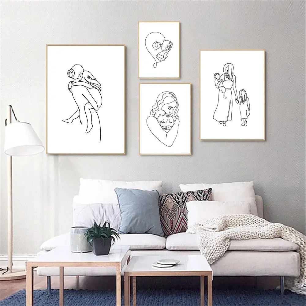Семейный портрет абстрактный постер сын дочь линия рисунок на холсте принты мамы