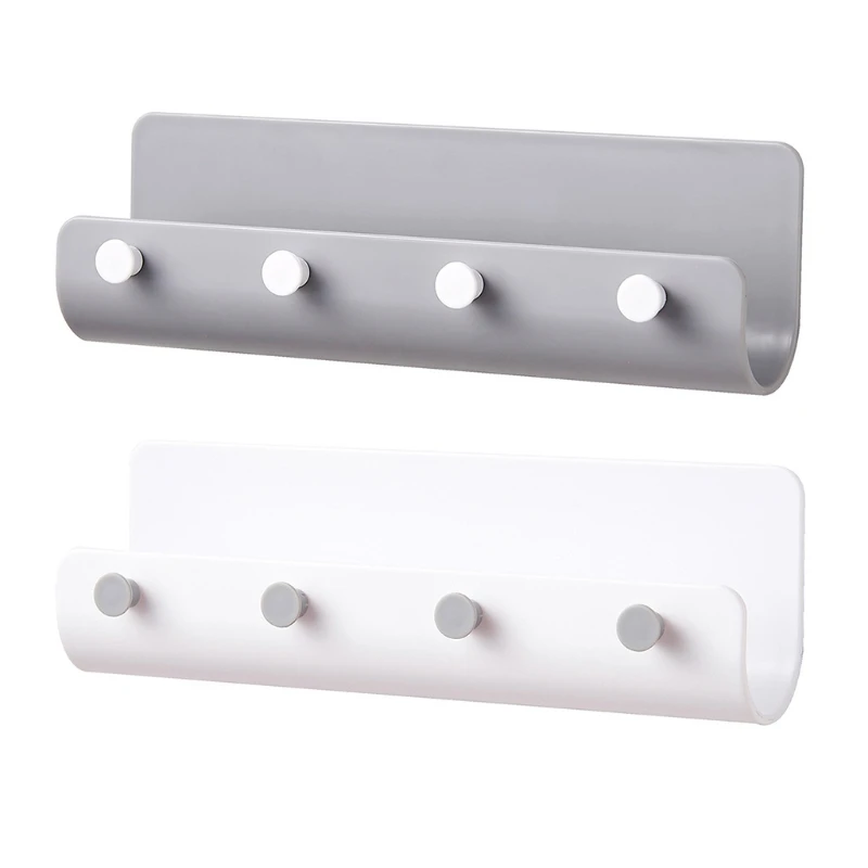 

634E U-Shaped Wall-Mounted Key Hook Hanger Nail-Free 4 Hooks Storage Rack Organizer