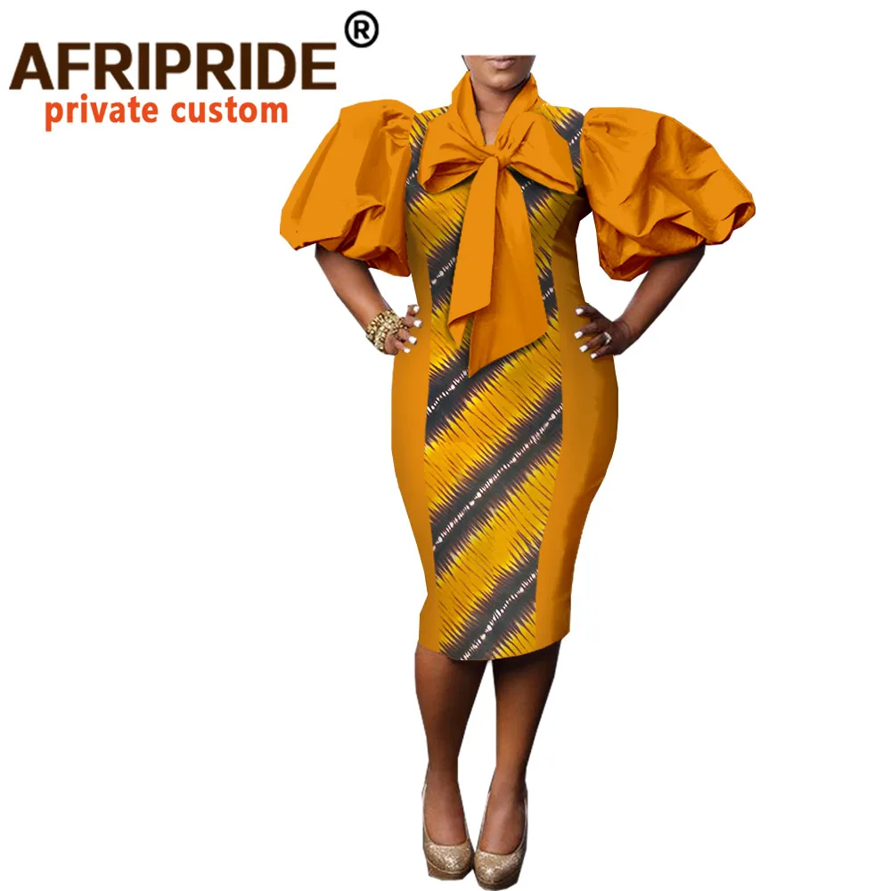 Платье женское хлопковое с бантом на шее рукавом фонариком до колена|dress for|women cotton