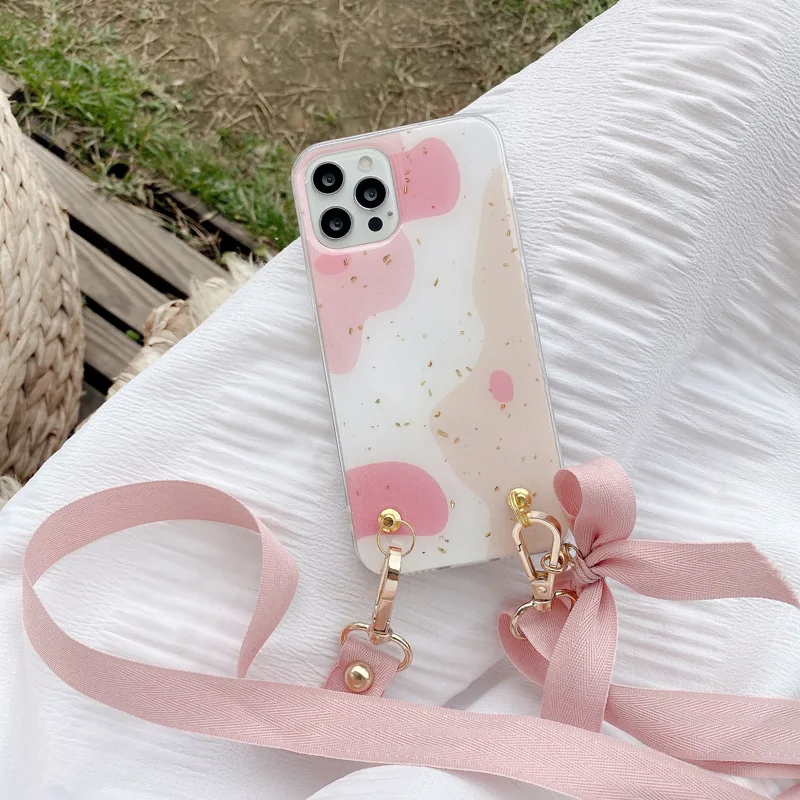 

Luxury Crossbody Lanyard Glitter Marble Phone Case For iPhone 11 12 Pro Max X XS Max XR 8 7 Plus 11 Soft Back Cover