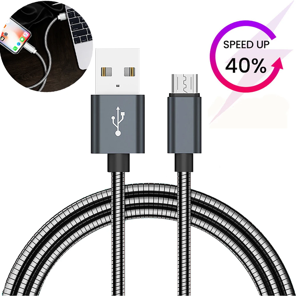 Jetjoy металлический Плетеный Micro usb type C Быстрый умный зарядный кабель для передачи