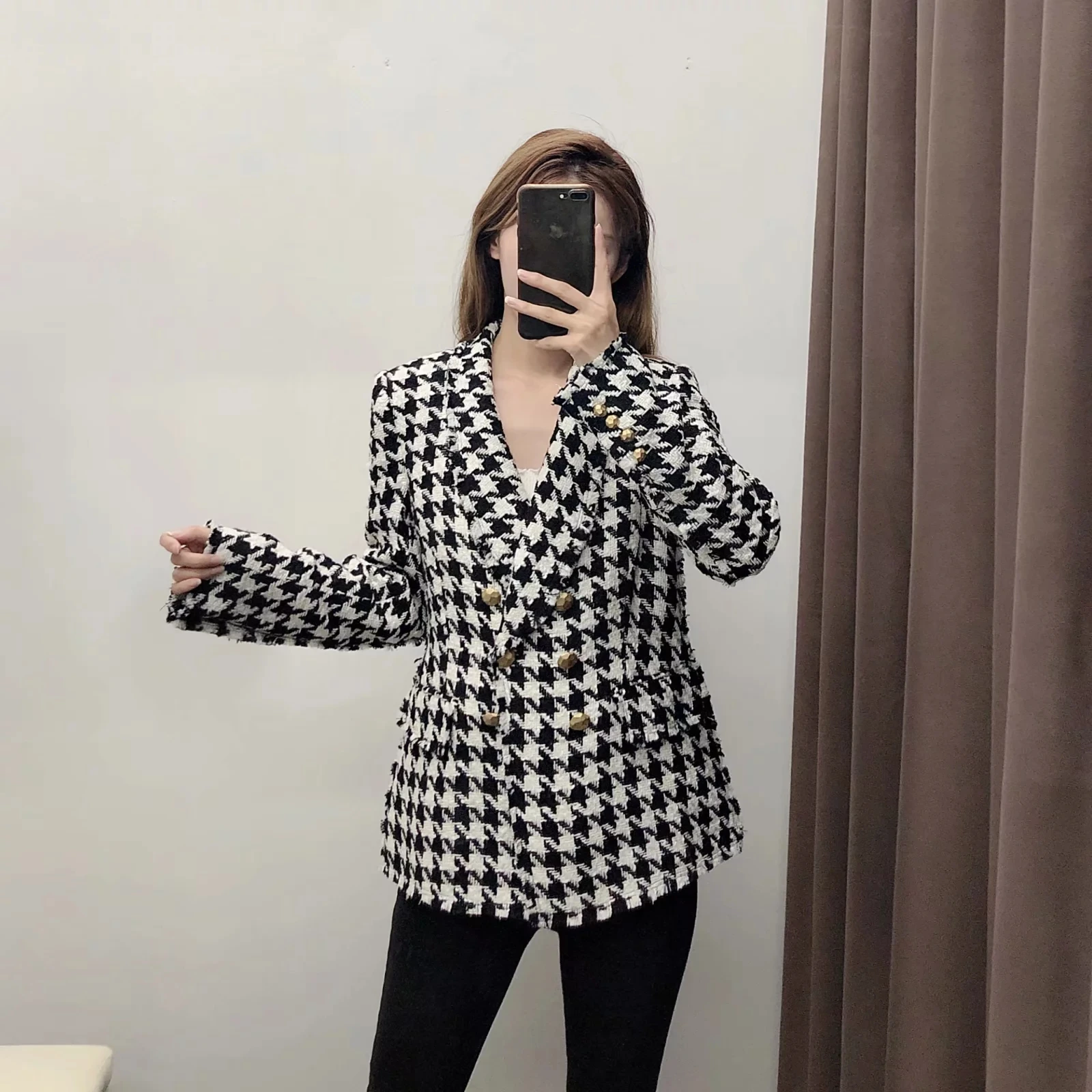 

elegant tassels tweed blazer coat women winter Double Breasted plaid blazer casual white office women blazers and jackets 2019