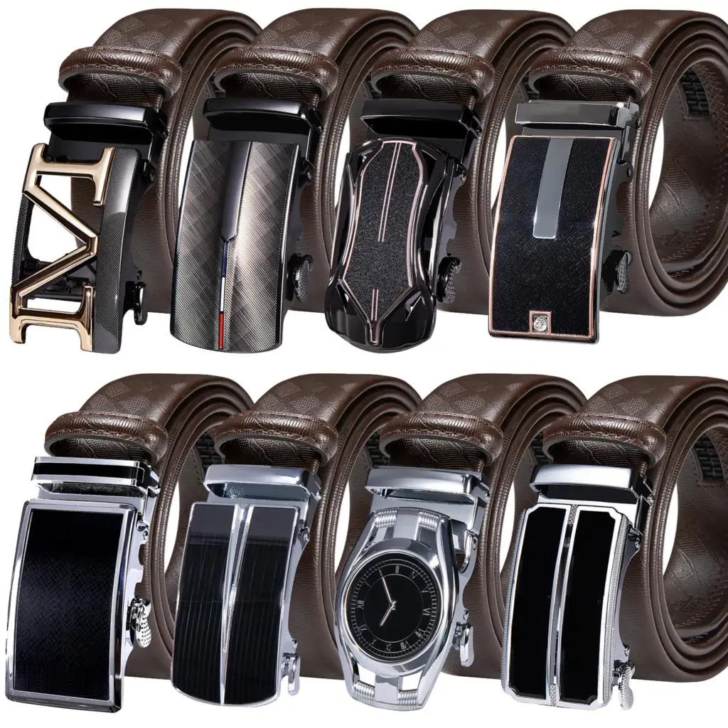 

Brown Leather Mens Belts Automatic Ratchet Buckles Men Belt Waistband Straps for Dress Jeans Sliding Easy Release Cowboy Western