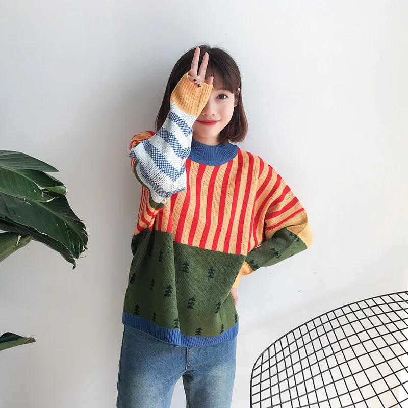 Женские пуловеры в стиле Харадзюку женские свитера и Корейском милый