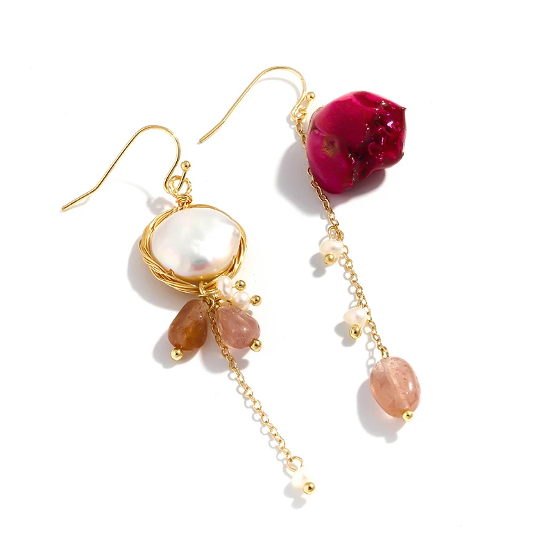 Yhpup Rose Flower Natural Stone Dangle Earrings Exquisite Romantic Elegant Christmas Gift for Women Party Jewelry New | Украшения и