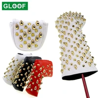 1 set skull rivets pu leather golf head covers for driver fairway hybrids mallet putter push rod wooden rod putter sleeve