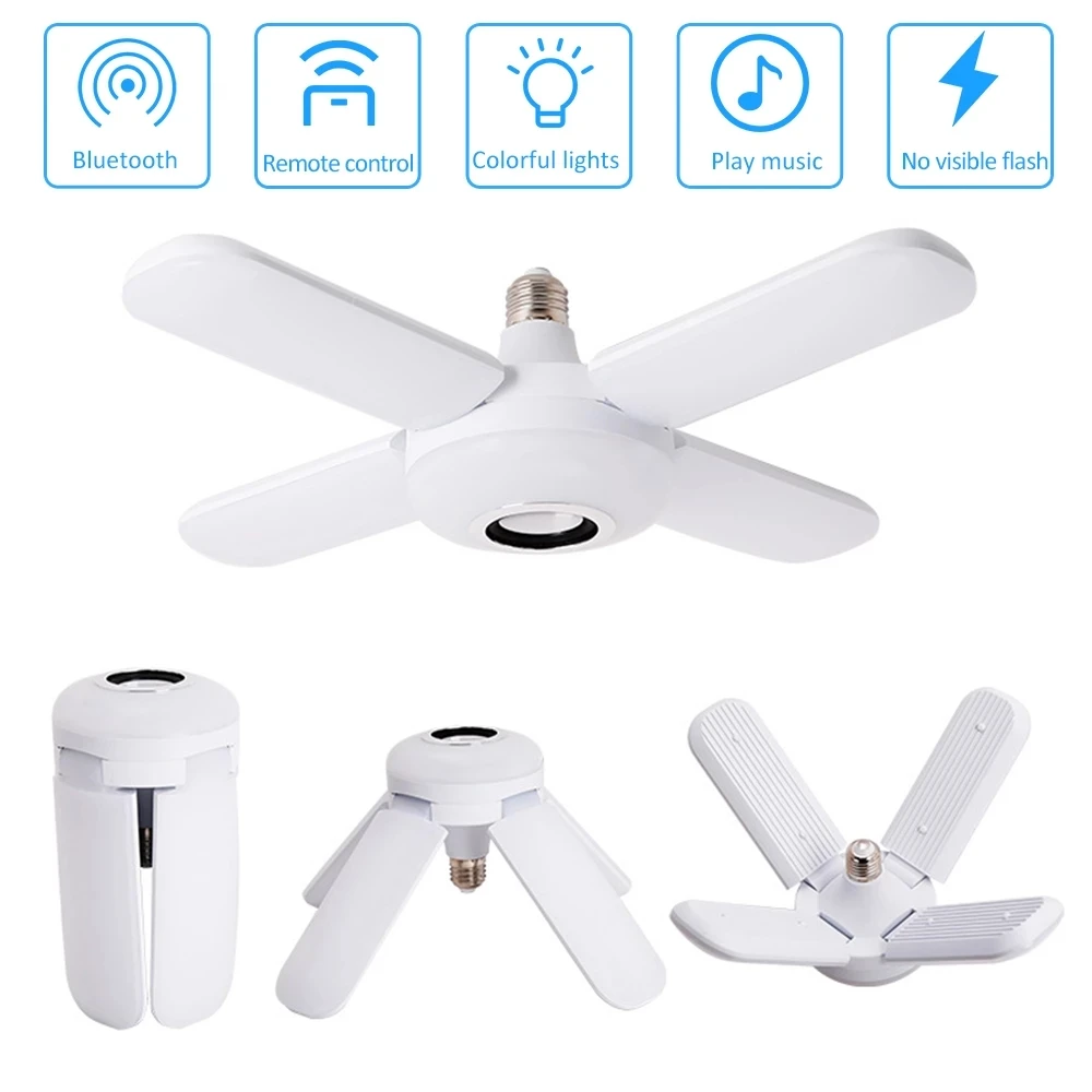 Smart RGB Led Bulb APP Bluetooth Music Light E27 Foldable Fan Blade 50W Living Room Speaker Ceiling Lamps With Remote Control | Освещение