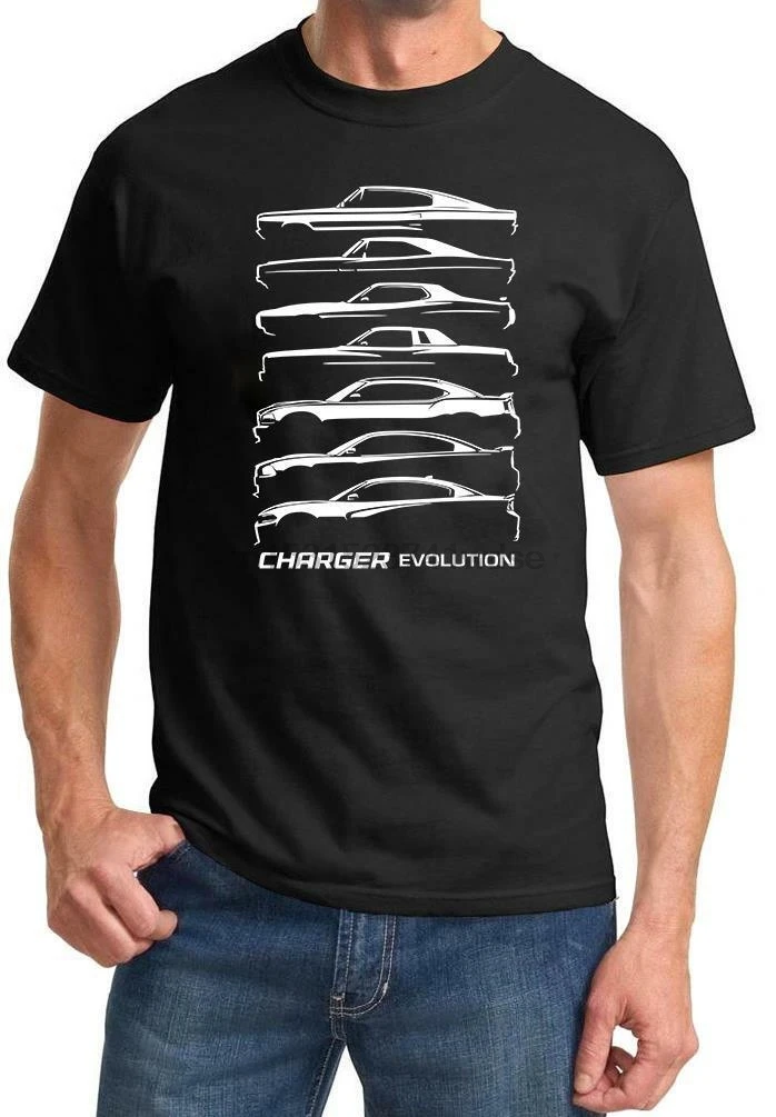 

1966-2020 Dodg Charger Evolution Outline Design T shirt NEW FREE SHIPPING