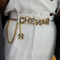 gold chain belts for women luxury silver metal jeans belt long thin letter ceinture femme punk cummerbunds waistband