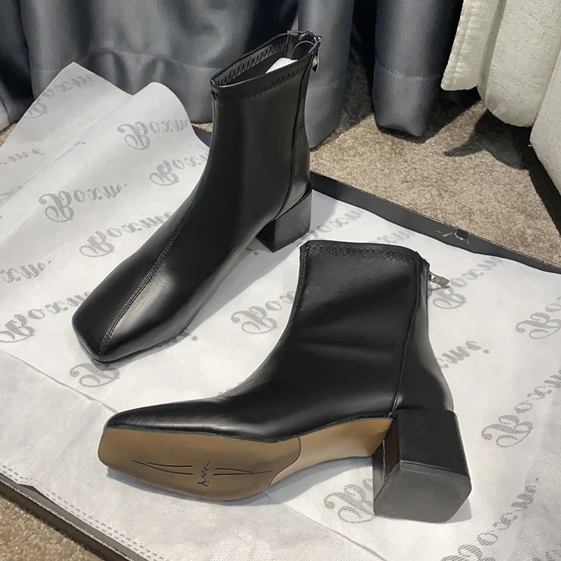 Women Low Square Heel Mid-Calf Boots Square Toe Evening Party Zip Shoes Fashion Ball 2021 Winter Lady Martins Boots 2-A-BT-1