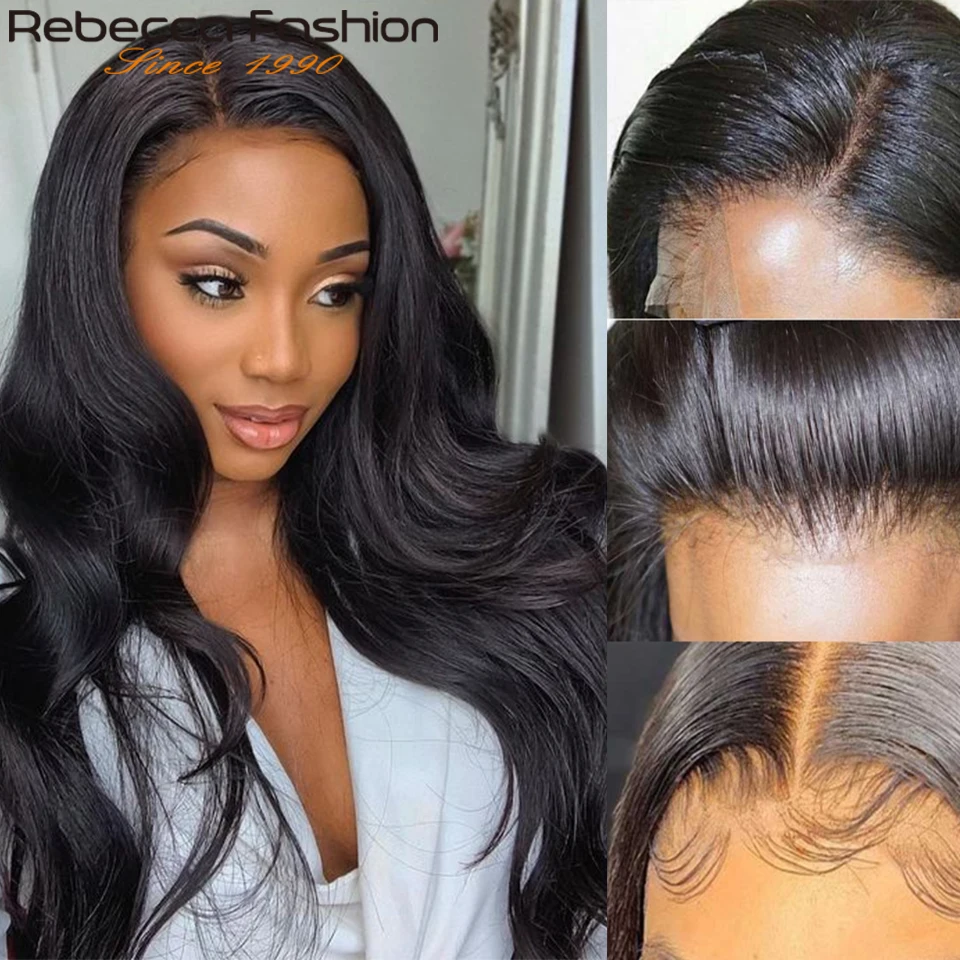 Rebecca Body Wave Wig Remy Transparent Lace Frontal Wig Brazilian 13x4x1 T-Lace Front Human Hair Wigs For Woman 180% Density