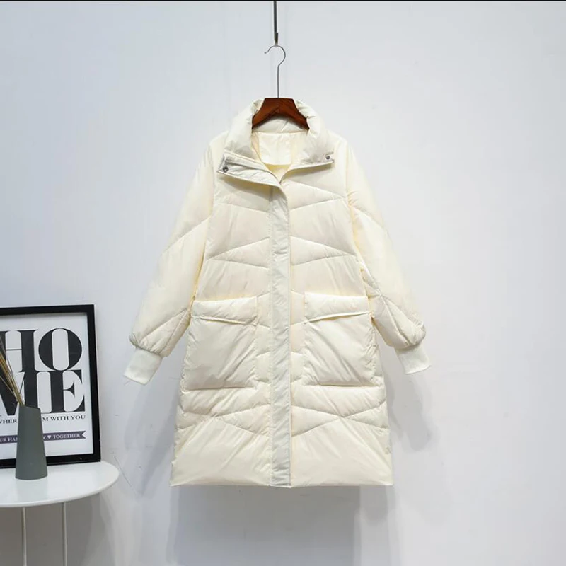 Сверхлегкий женский пуховик размера плюс 2020 осенне зимнее длинное пальто 90%