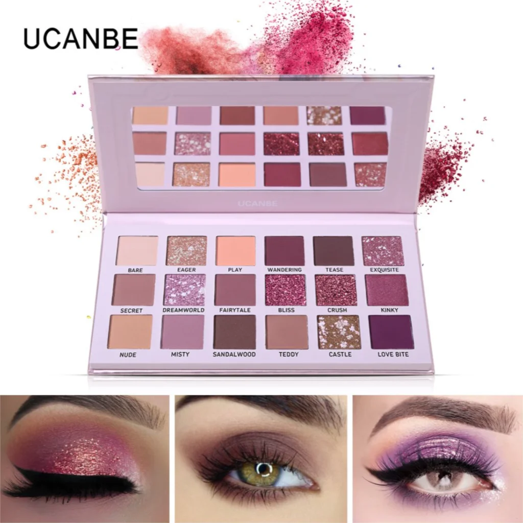 

UCANBE 18 Colors Nude Glitter Shimmer Matte Eyeshadow Palette Pigmented Powder Smooth Makeup Kit Natural Eye Shadow Cosmetics