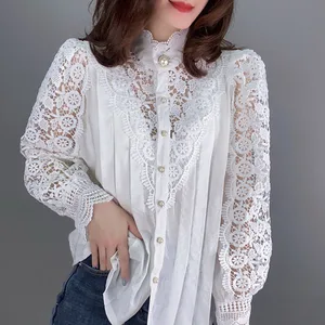 Женские кружевные блузки с цветочным принтом, топы с рукавами-фонариками 2020, Женская Повседневная рубашка с вырезами, элегантные топы на осень и весну, одежда для отдыха, для женщин, для детей, для детей, для лета, 2020, 2019