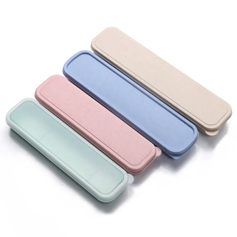 

Outdoor Reusable Practical Transparent Cover Wheat Straw Slot Design Cutlery School Tableware Box Set With Storage Bag Travel