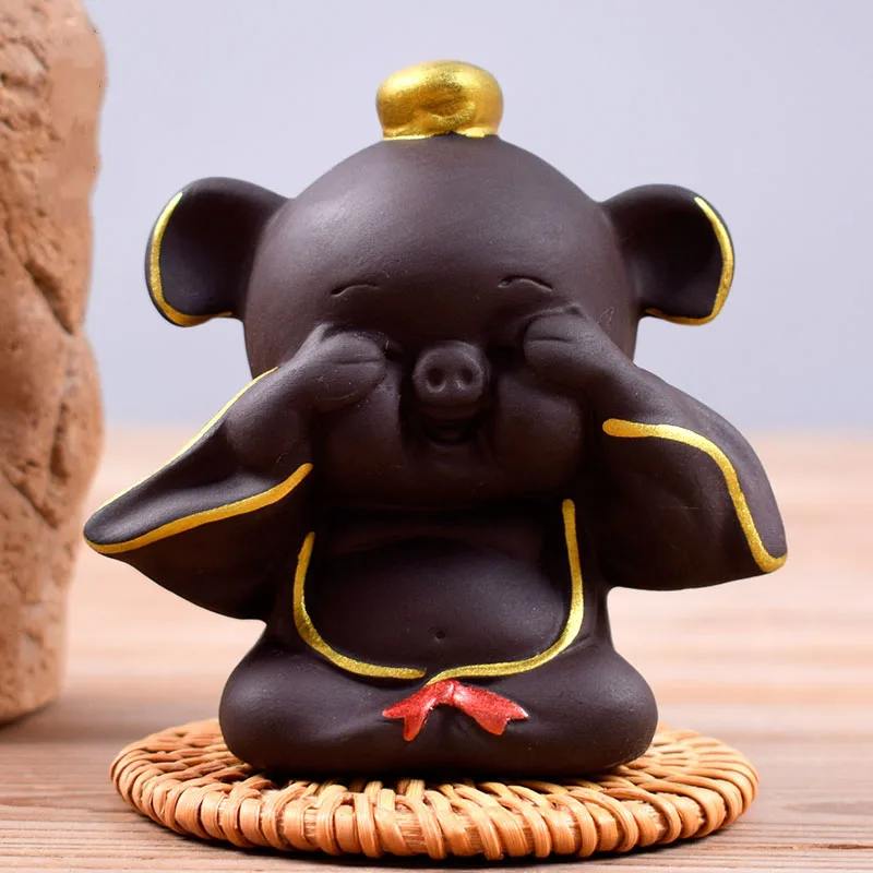 Статуя чайного питомца поросенка пурпурный песок поделки украшение для стола