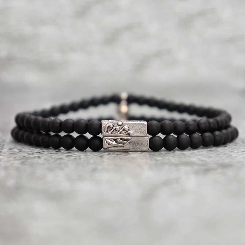 2 шт./в комплекте 4 мм черный оникс браслет для пар ручной работы горный Морской