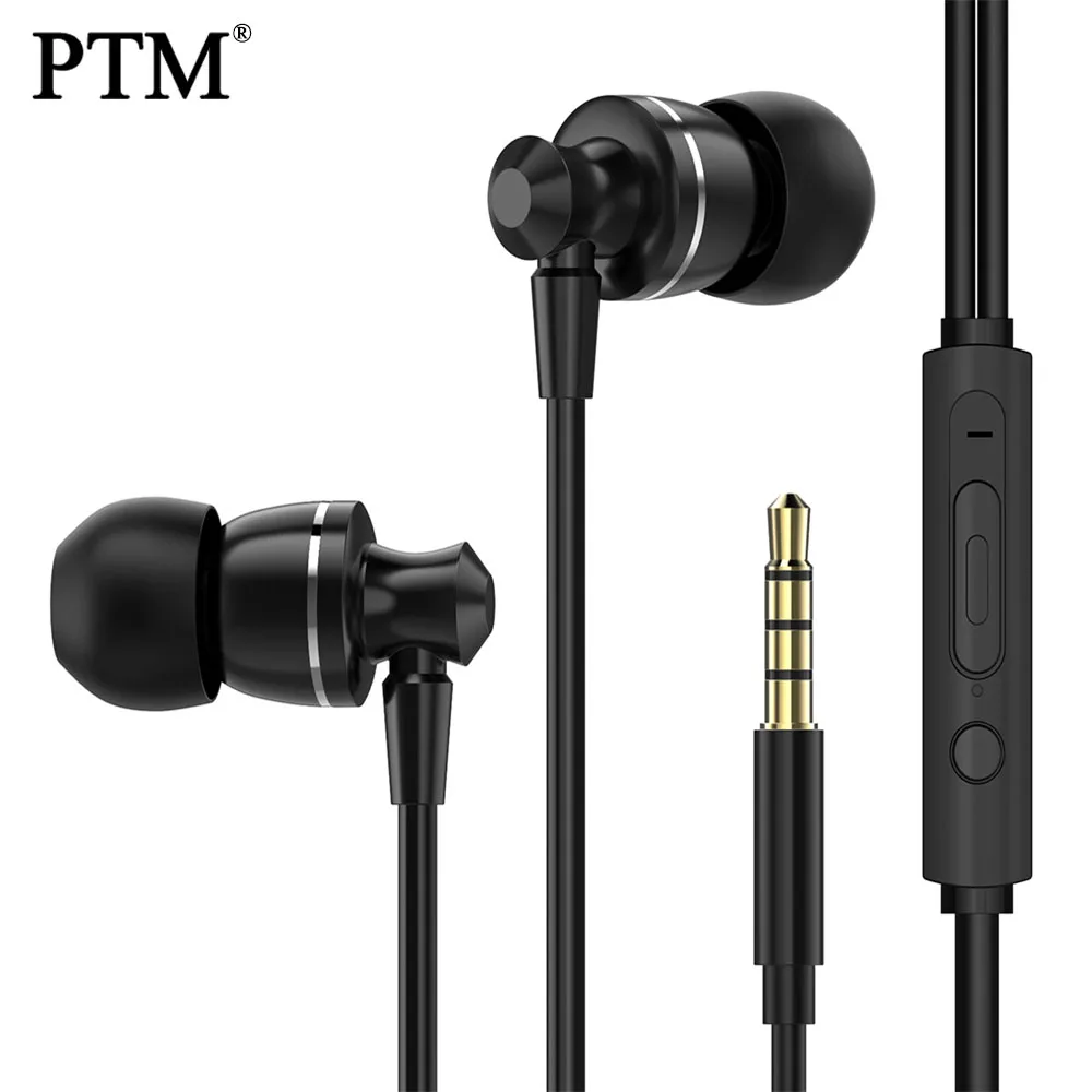 PTM D11G Hifi наушники с микрофоном гарнитура для samsung спортивные наушники с микрофоном проводные наушники Earb uds для телефона - Цвет: Black
