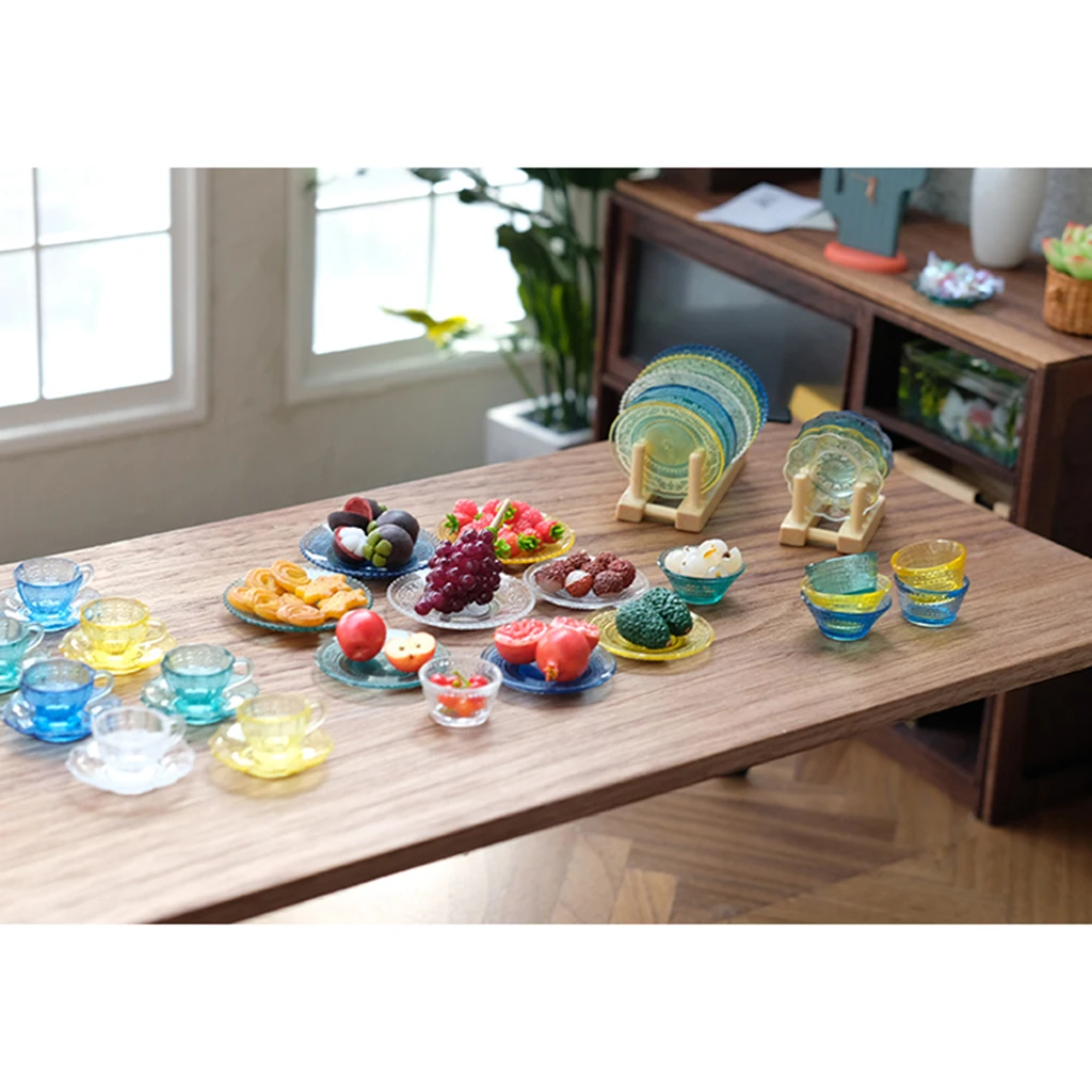 

16x 1/12 Scale Doll House Mini Plastic Cups Saucers Model Kitchen Room Decor