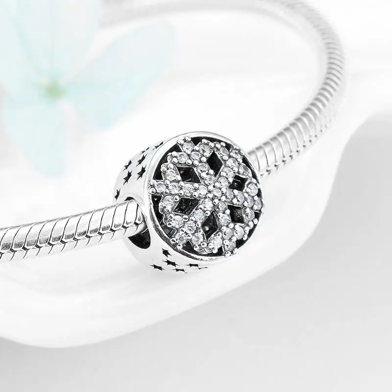 Оригинальное 925 пробы с серебристыми снежинками картинки прозрачный CZ розовые