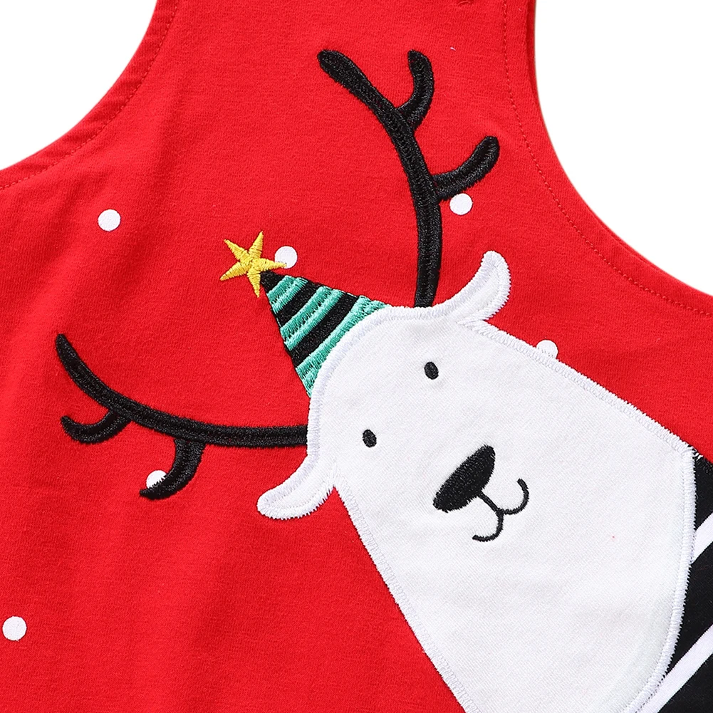 

3Pcs Spring Autumn Baby Girls Boys Christmas Long Sleeve Tops + Braces Overalls + Hat Set 0-18M