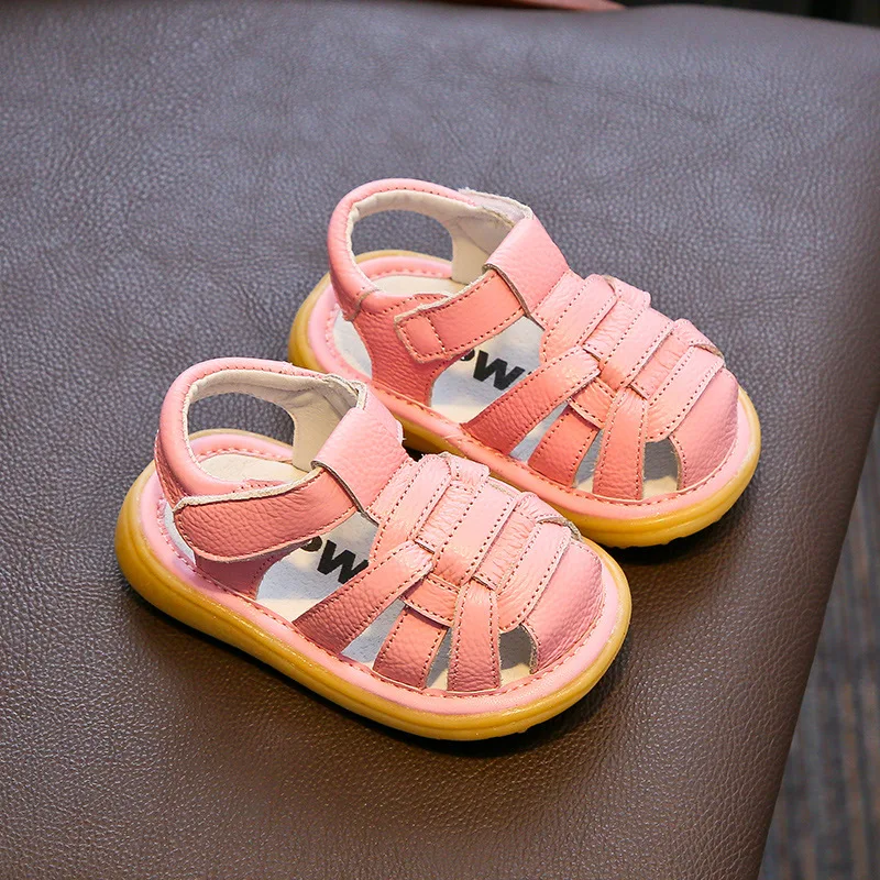 

11.5-15cm Brand Baby Girls Boys Genuine Leather Sandals Candy Color Toddler Soft Summer First Walkers Closed Toe Infant Flats