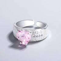 925 sterling silver rings for women pink diamond trendy elegant creative design irregular adjustable open ring