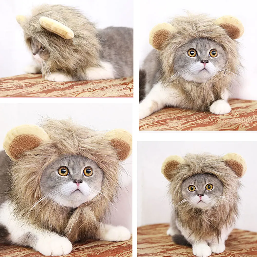 

Cute Funny Clothes For Cats Lion Mane Cat Costume Lion Hair Wig Cap Dog Costumes for Small Dogs Christmas Pet Halloween Costumes