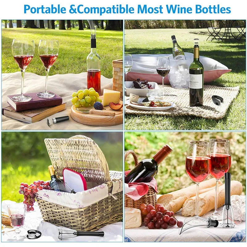 

Wine Opener Set Air Pump Bottle Opener Includes Wine Opener, Vacuum Stoppers, Foil Cutter, Wine Aerator Pourer for Party