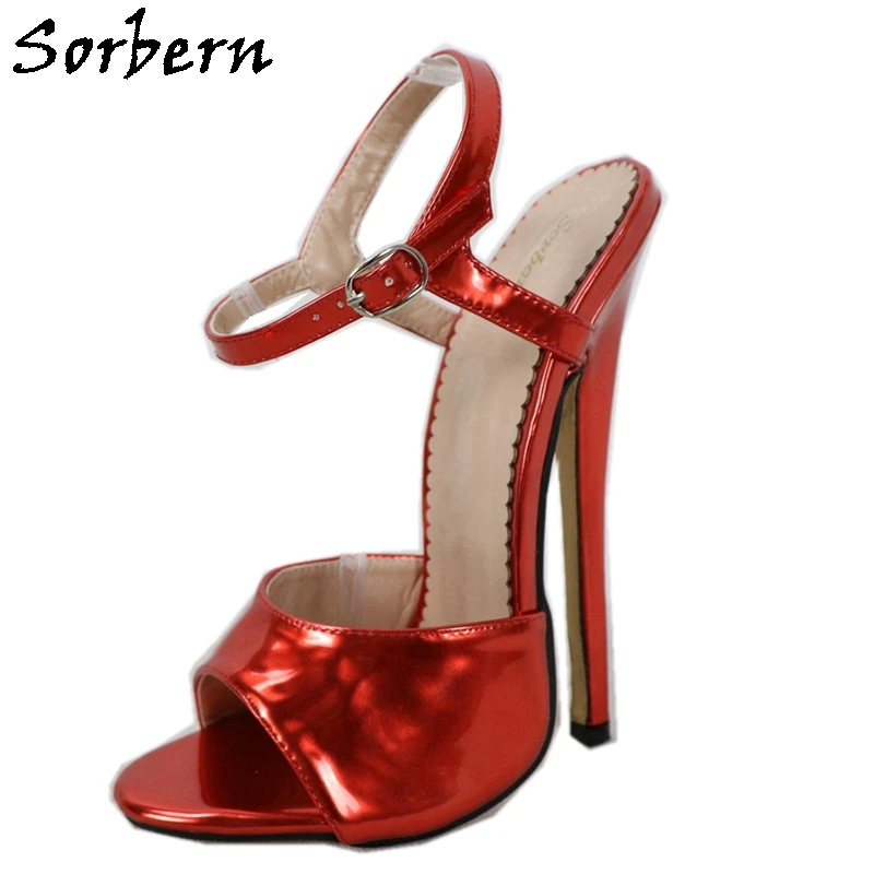 

Sorbern Metallic Red Slingback Sandal Women Stilettos Open Toe 18Cm Super High Fetish Party Shoes Toe Painful Heeled Multi Color