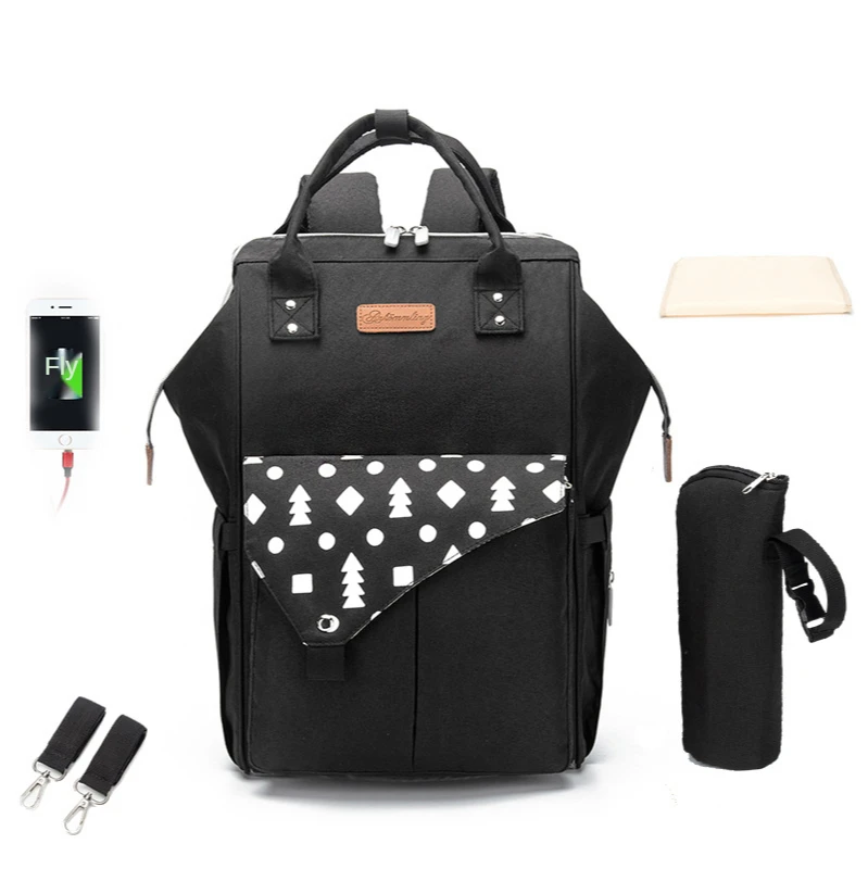 

Fashion Mummy Bag Multifunction Waterproof Backpack Large Capacity USB Interface Baby Care Women's Outdoor Travel Bag