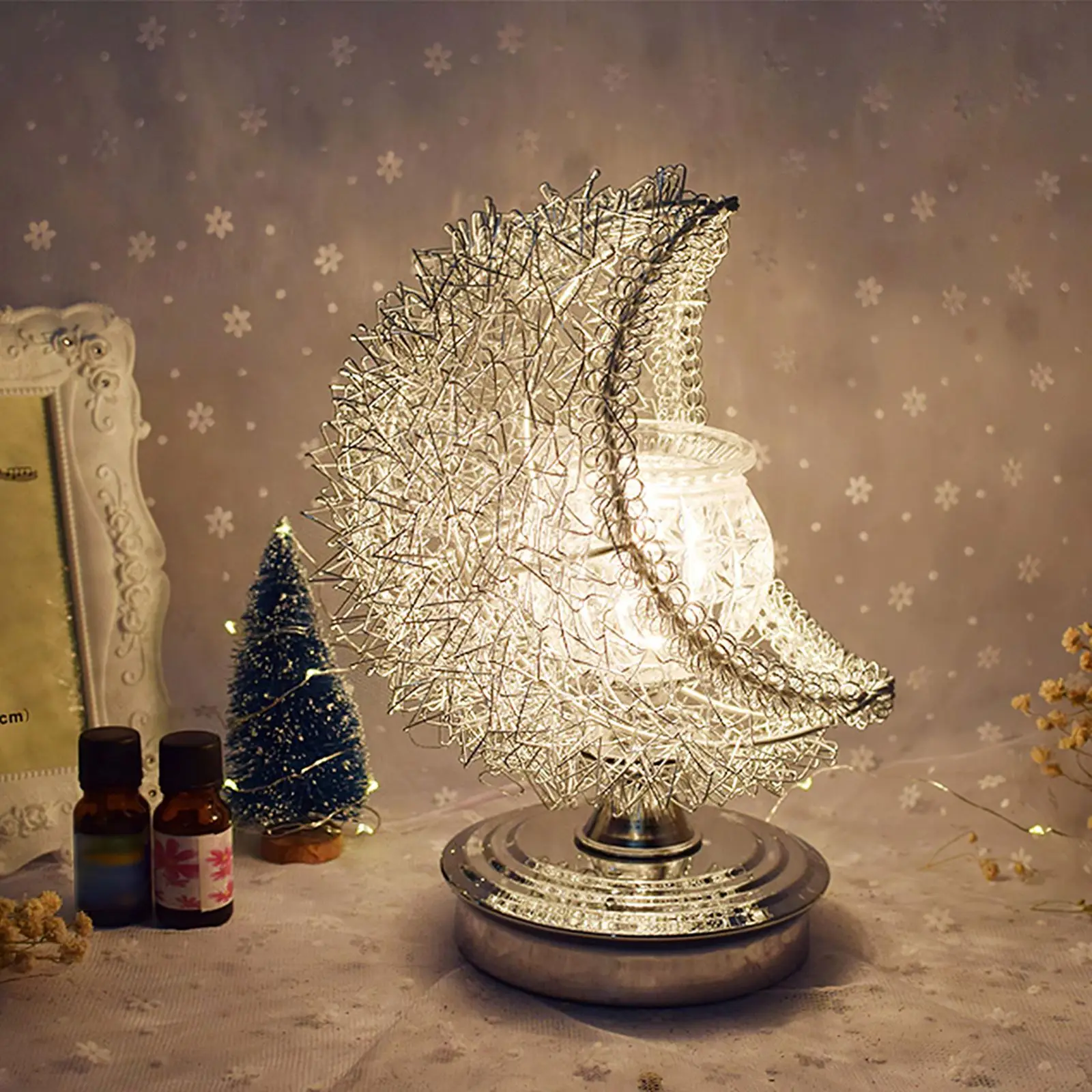 Алюминиевая плетеная лампа в виде Луны для ароматерапии ночсветильник ручной