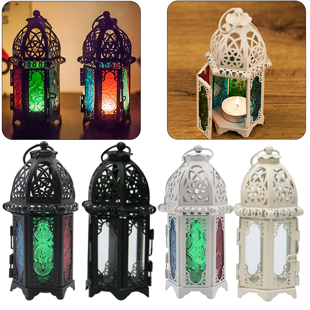 

New European Candlestick Vintage Hanging Candle Holder Moroccan Glass Candle Lantern Wedding Home Decor