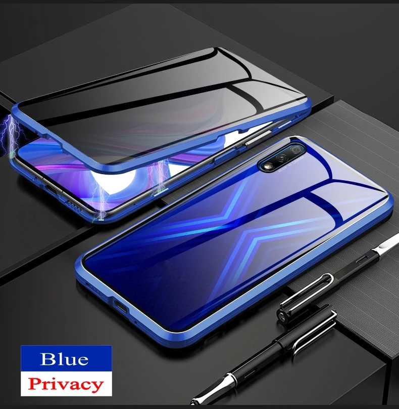 Синий Защитный Магнитный чехол для huawei P30 P20 Pro, двусторонний металлический бампер из закаленного стекла, чехол для huawei mate 20 - Цвет: Синий