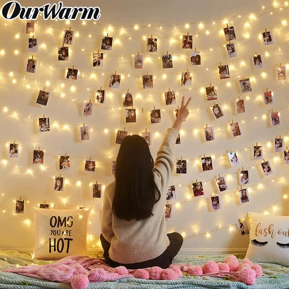 

OurWarm 10 м фото гирлянда с зажимами USB 100 светодиодный Сказочный свет для дома на открытом воздухе День Святого Валентина вечерние украшения
