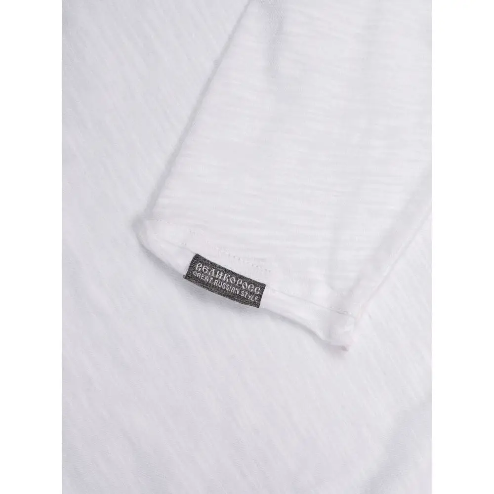 Лонгслив Великоросс однотонный белого цвета V образный дизайнерский вырез