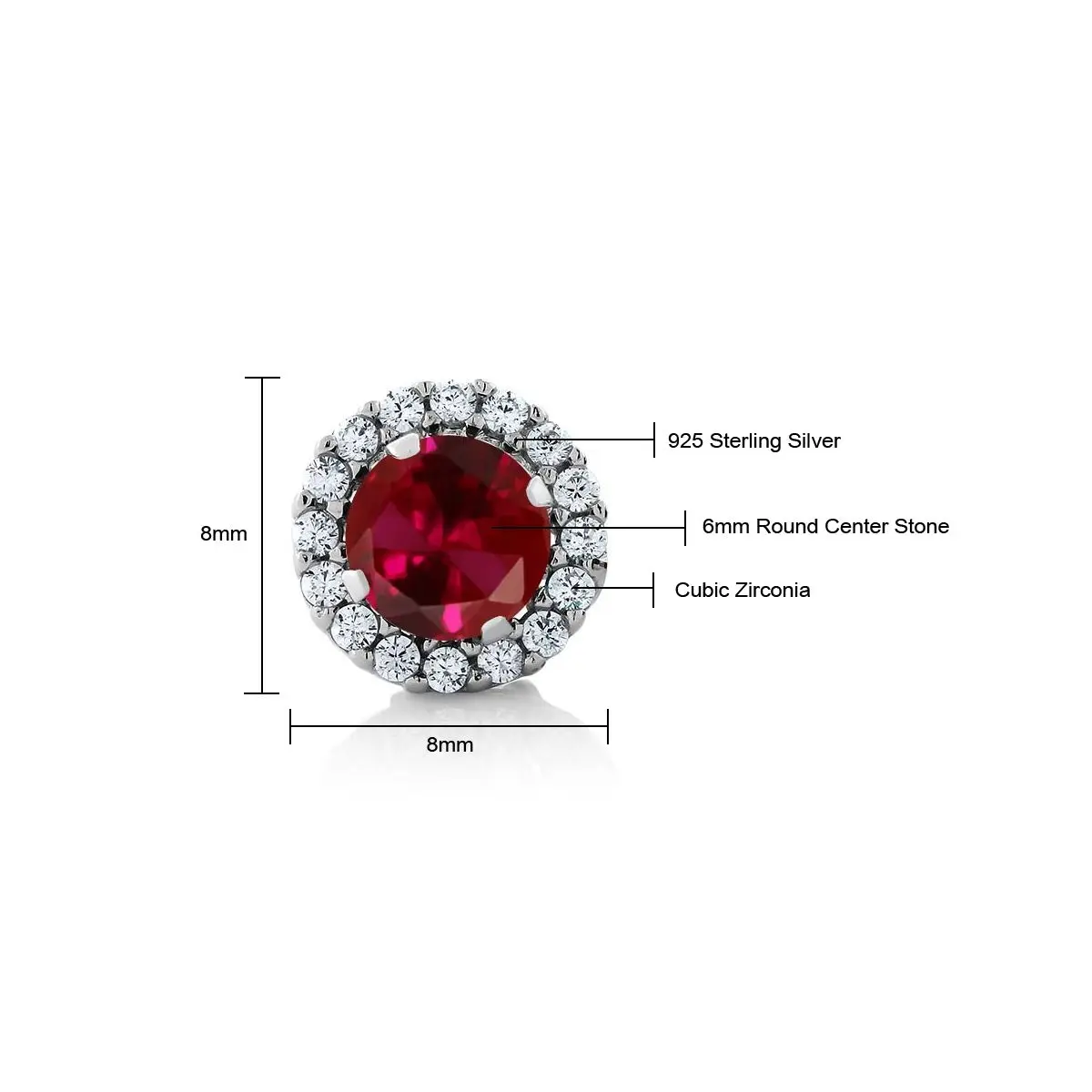 Женские серьги-пусеты GemStoneKing круглые красные серьги из стерлингового серебра 925
