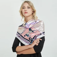 youjing fall 2021 new carriage printed silk scarf satin imitation silk female 90cm large square scarf soot purple