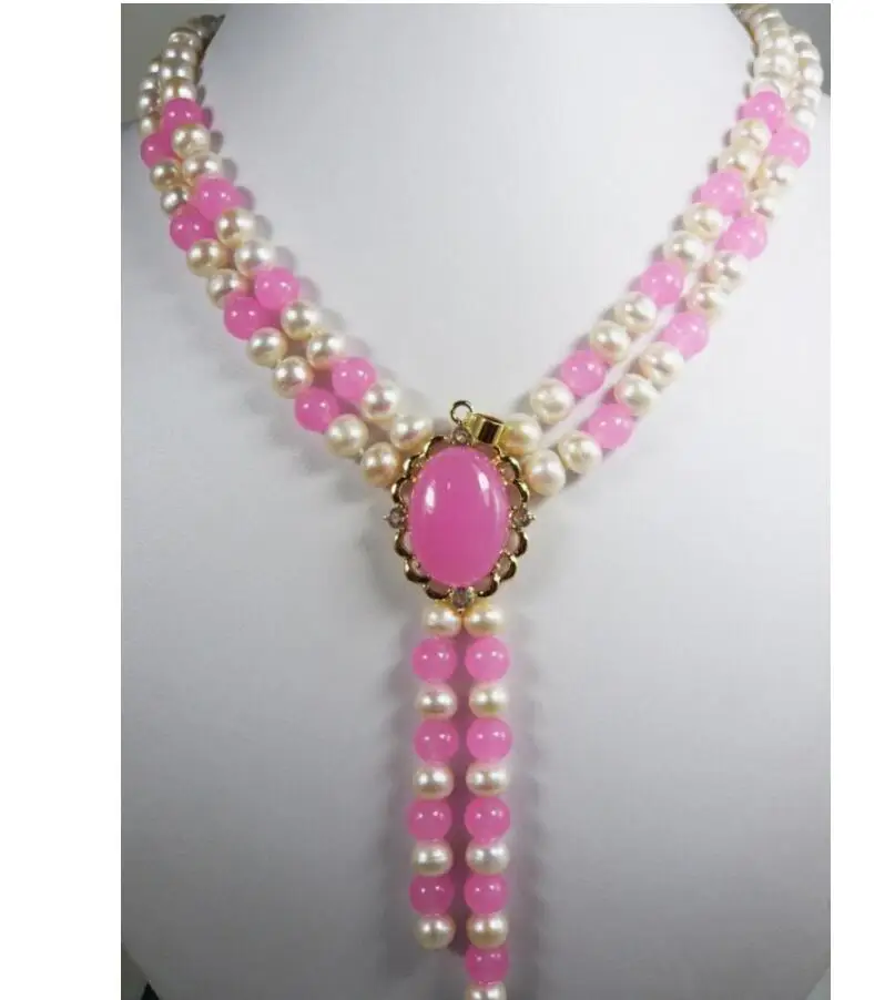

new arrive beautiful design jewelry white pearl and pink jade necklace