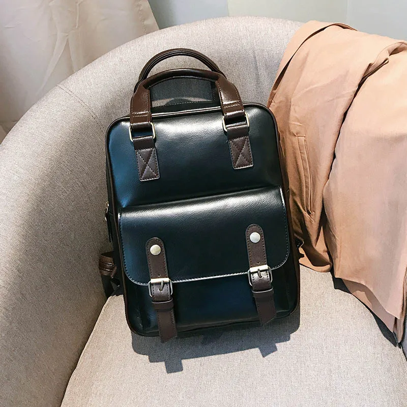 Black mochila feminina, школьные сумки с защитой от кражи, водонепроницаемые, для путешествий, для ноутбука, коричневый кожаный большой рюкзак для женщин, корейский дизайн - Цвет: Black