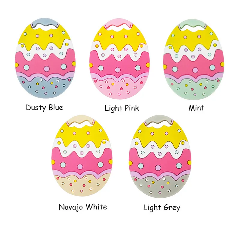 Chenkai-mordedor de silicona de huevo de Pascua para beb&eacute;, chupete de lactancia sensorial sin BPA, collar infantil, colgante, juguete de dentici&oacute;n, 5 uds.-2