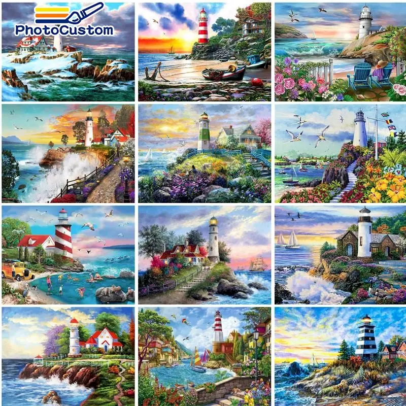

PhotoCustom DIY Acylic Paints By Numbers coastal Landscape Kits Modern Drawing By Numbers Modern Home Decor Acrylic