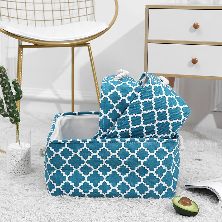

Storage Basket Bins Foldable Rectangular Linen Cotton Storage Box Cubes Containers with Handles Large Organizer For Nursery Toys