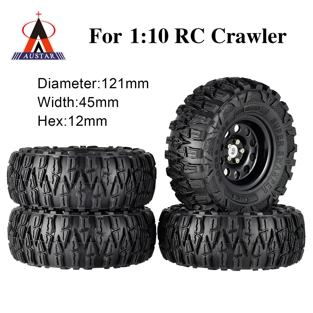 4PCS 2.2 Inch Rubber Tyres & Titanium Gray Metal Beadlock Wheel Rim for Traxxas TRX-4 1:10 Axial SCX10 RC Rock Crawler RC Car